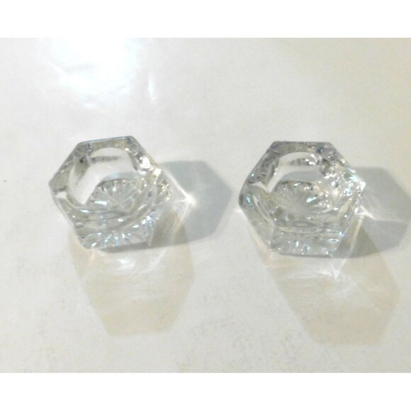 Vintage Salt Cellars Set Of 2 Hexagon Shape Clear Crystal Glass 1.5" Diameter - Picture 2 of 6